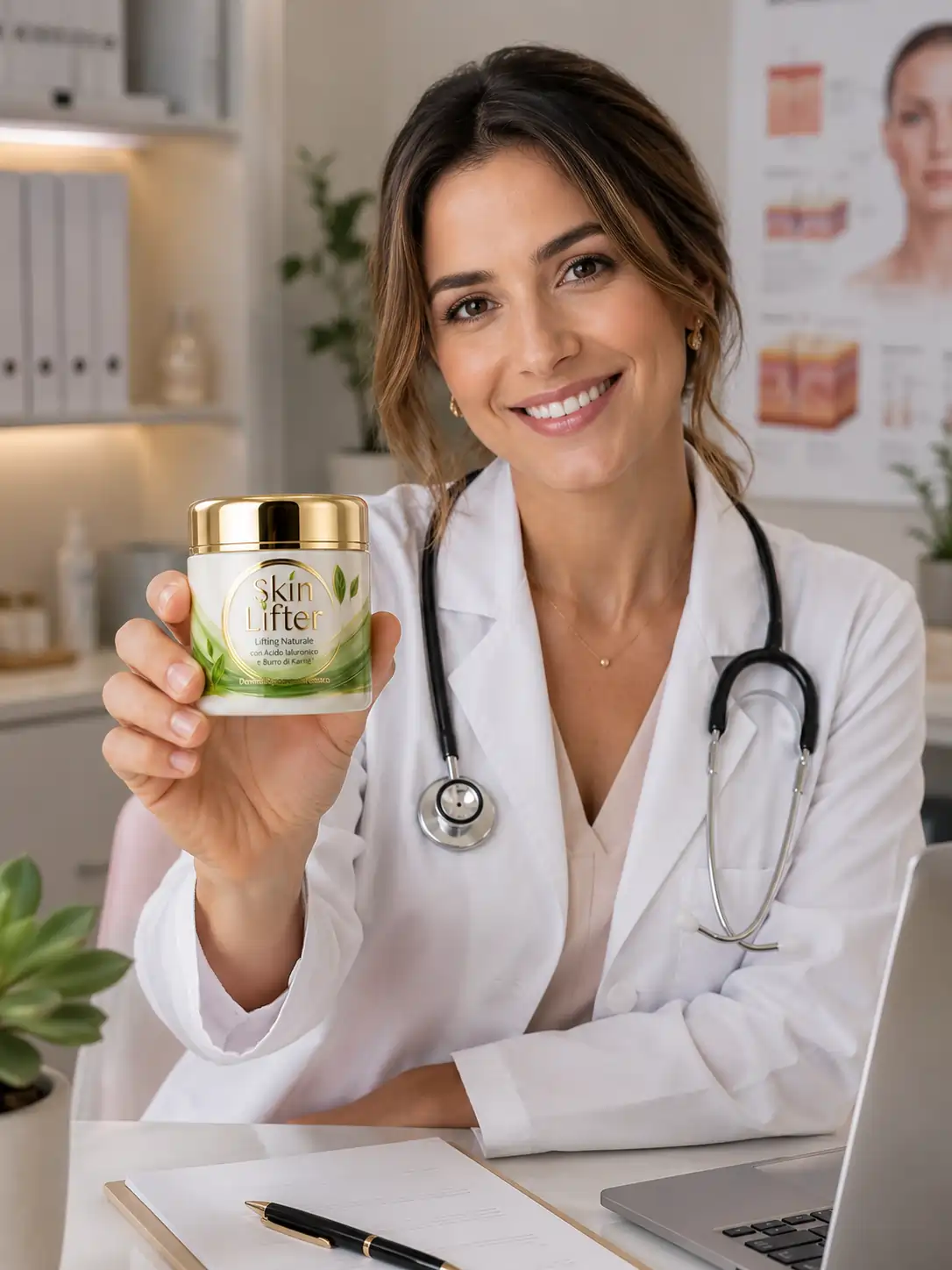 Dermatologa italiana consiglia Skin Lifter con Acido Ialuronico e Burro di Karité — certificazioni Made in Italy